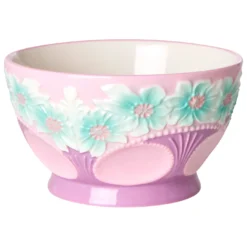 Rice Ceramic Bowl With Embossed Flower Design - Plat Creux
