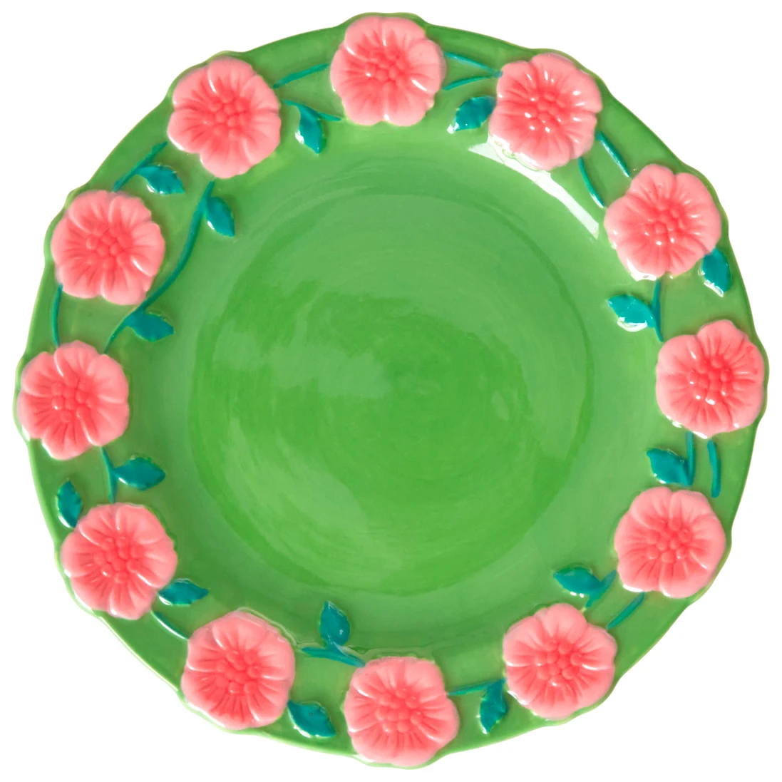 Rice Ceramic Cake Plate With Embossed Flower Design - Assiette 1 Rice Ceramic Cake Plate With Embossed Flower Design - Assiette