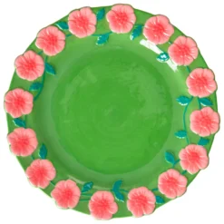 Rice Ceramic Dinner Plate With Embossed Flower Design - Assiette