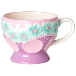 Rice Ceramic Mug With Embossed Flower Design - Tasse